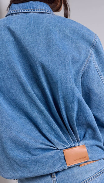 Bubble Denim Jacket With Back Pleat