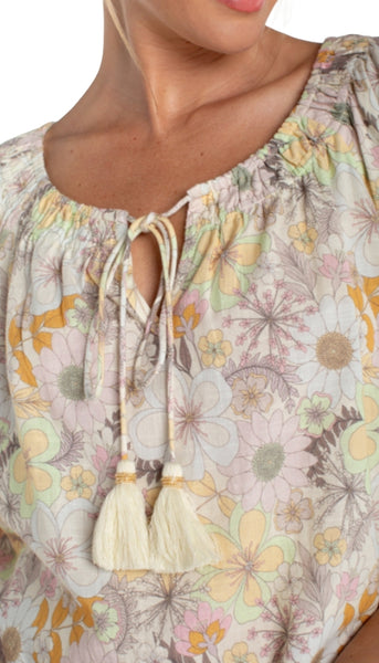 Short Sleeve Tie Neck Woven Top