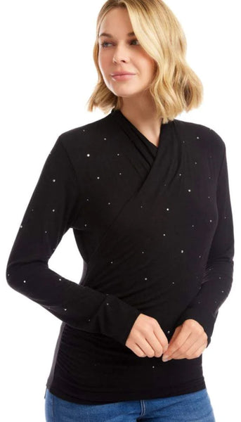 Drape Front Crossover Top with Sparkle