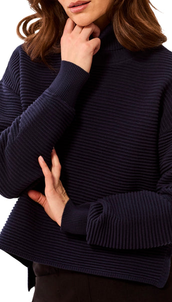 Turtle Neck High Low Sweater With Side Slit