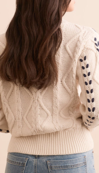 3/4 Sleeve Mock Neck With Cables