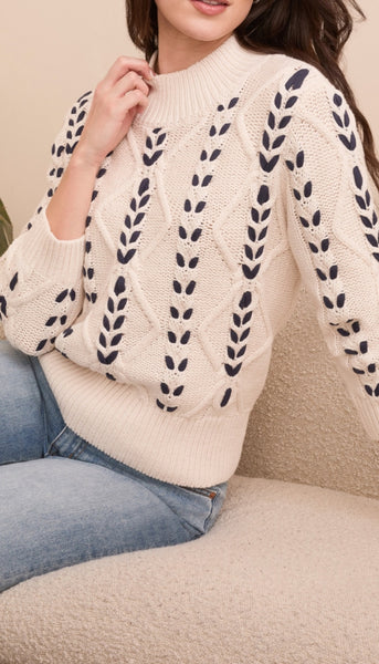 3/4 Sleeve Mock Neck With Cables