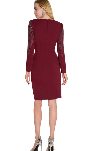 Scuba Crepe Sheath Dress, Embellished Sleeve