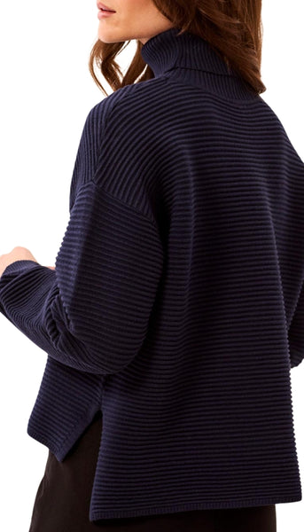 Turtle Neck High Low Sweater With Side Slit
