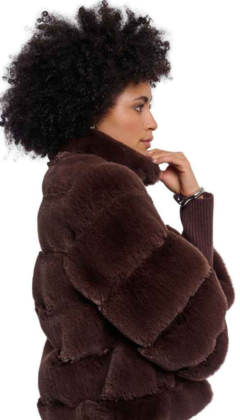 Faux Fur Jacket With Knitted Sleeve