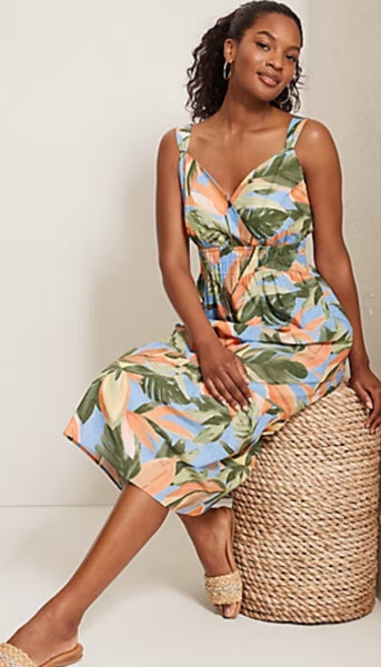 Beach Blooms Sleeve Midi Dress