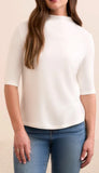 Funnel Neck Elbow Sleeve Knit Top