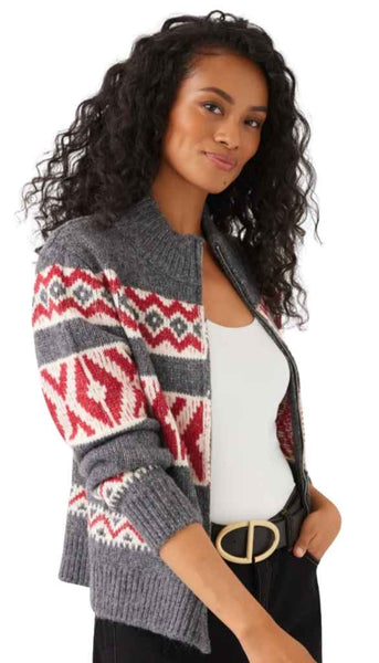 Mock Neck Jacquard Zip Sweater