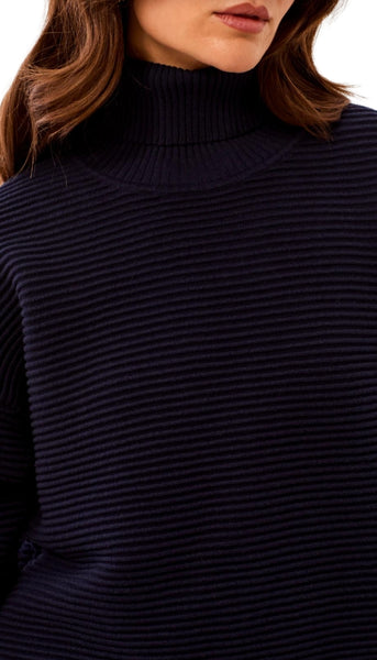Turtle Neck High Low Sweater With Side Slit