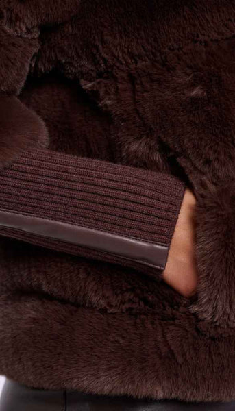 Faux Fur Jacket With Knitted Sleeve
