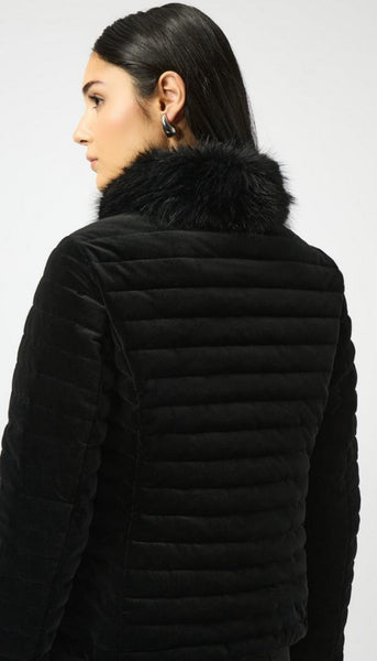 Velvet Puffer Jacket With Faux Fur