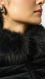 Velvet Puffer Jacket With Faux Fur