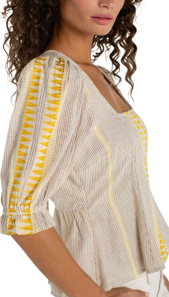 Half Sleeve Tie Neck Top