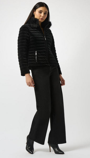 Velvet Puffer Jacket With Faux Fur