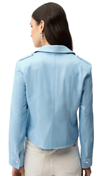 Faux Suede Fitted Jacket With Decorative Buckles