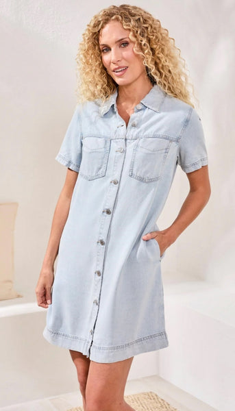 Denim Shirt Dress With Pockets