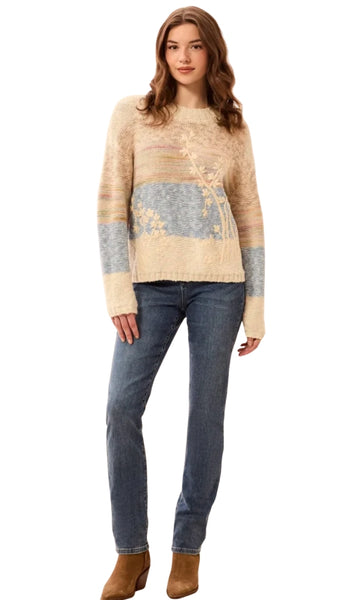 Long Sleeve Crew Neck Sweater With Embroidered Detail