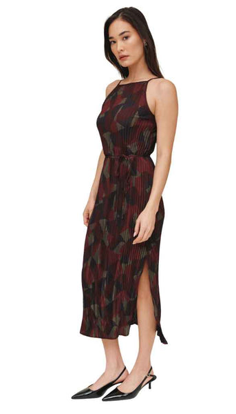 Pleated Midi Dress With Side Slit