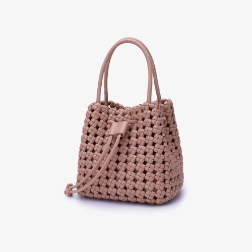 Perrie Bucket Mini Woven Square Tote - Light Tan