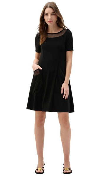 Silky Knit & Mesh A-Line Dress