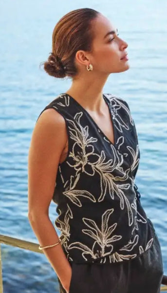 Flower Embroidery Wrap Top