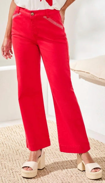 Fly Front Ankle Pant With Embroidery