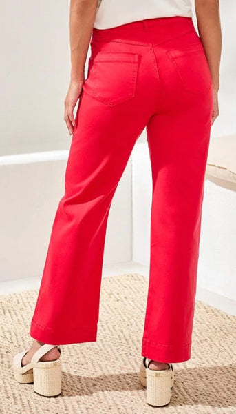 Fly Front Ankle Pant With Embroidery