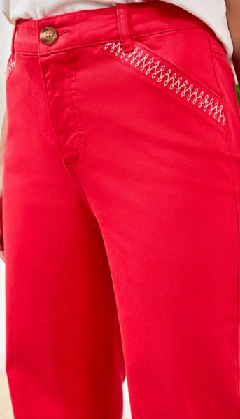 Fly Front Ankle Pant With Embroidery