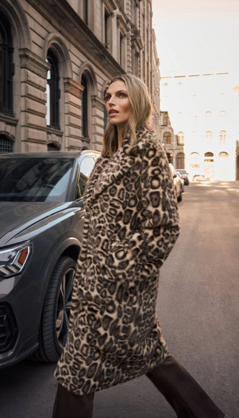 Faux Fur Leopard Print Coat