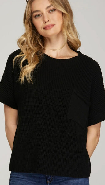 Short Sleeeve Dolman Sweater With Pocket