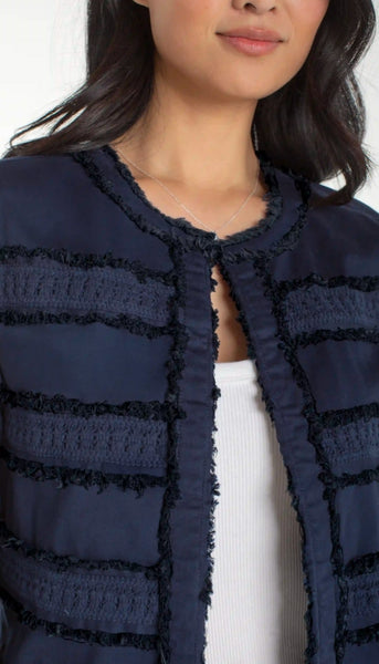 Collarless Jacket with Fray & Lace