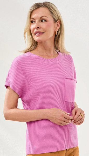 Short Sleeeve Dolman Sweater With Pocket