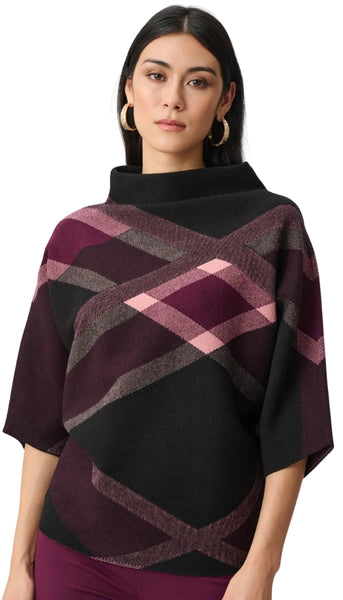 Plaid Funnel Neck Sweater