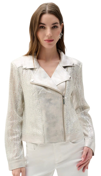 Faux Suede Foiled Knit Moto Jacket