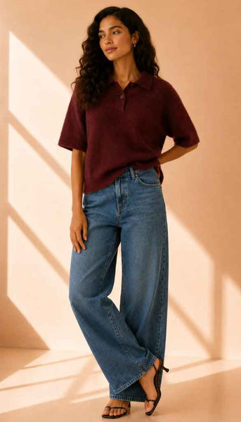 Nadya Alpaca Blend Boxy Polo Short Sleeve