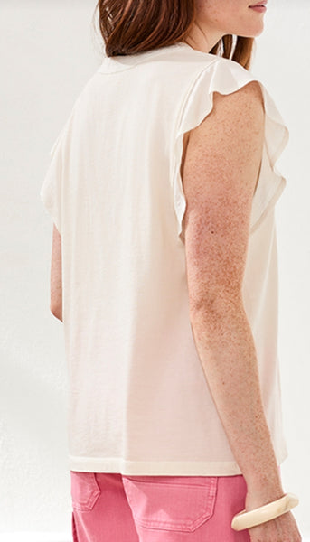 Mixed Media Ruffle Sleeve V-Neck