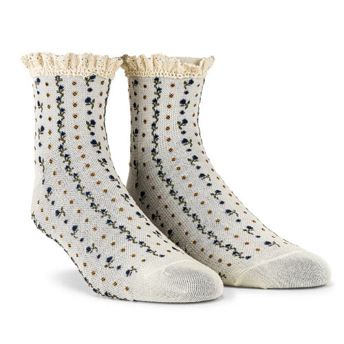 Rosebud Waffle Knit Ankle Socks