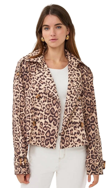 Leopard Short Trench Coat
