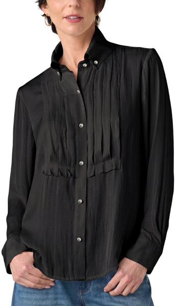 LongSleeve Tuxedo Top With High Collar