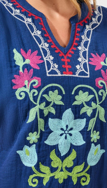 Short Sleeve Tunic Dress With Embroidery