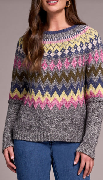 Grey Mix Ground Intarsia Rib Sweater