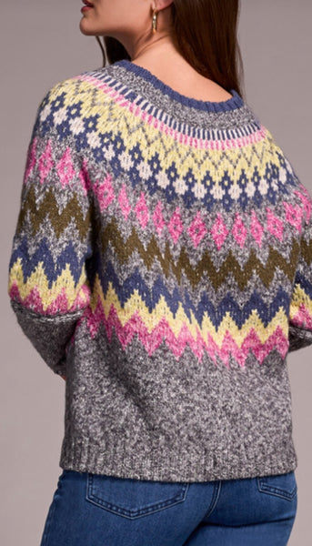 Grey Mix Ground Intarsia Rib Sweater