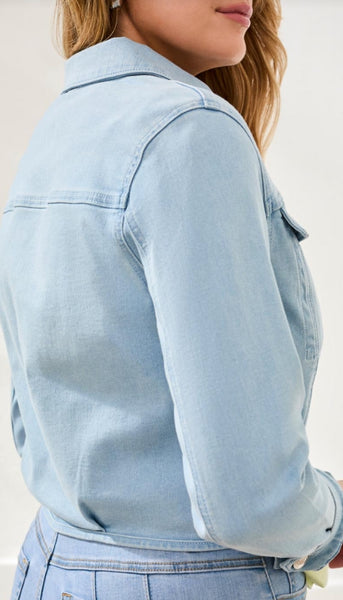 Crop Denim Jacket With Back Pleats
