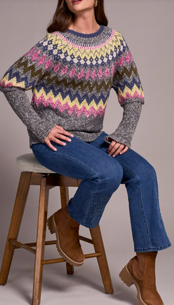 Grey Mix Ground Intarsia Rib Sweater