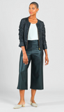 Liquid Leather Ruched Zip 3/4 Sleeve Jacket
