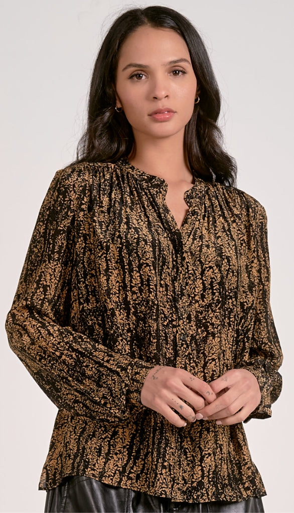 Long Sleeve V Neck Button Top