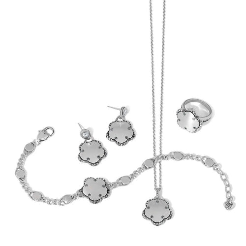 Gaia Flower Silver Post Drop Earrings