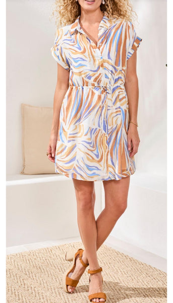 Lined Shirt Dress With Waist Drawcord