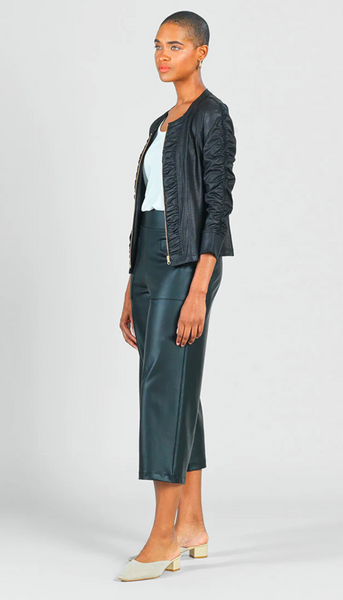 Liquid Leather Ruched Zip 3/4 Sleeve Jacket