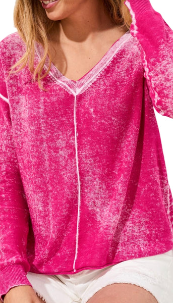 Long Sleeve V Neck With Special Wash Effect